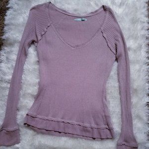 Vee Neck Thermal Henley Muted Lavender